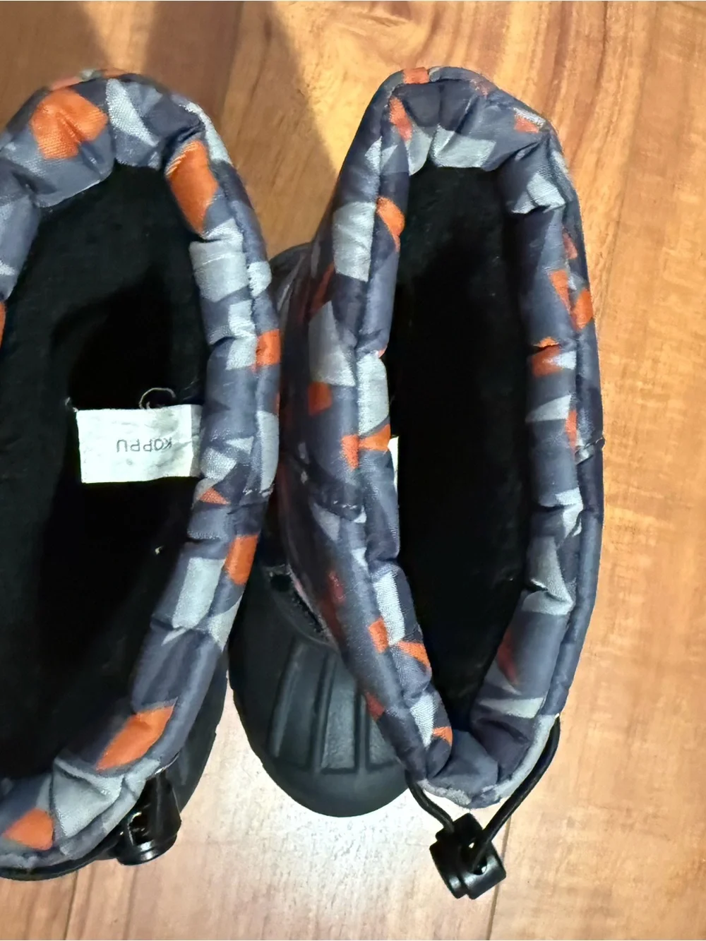 Kids Black and Gray Winter Snow Boots with Orange Accents